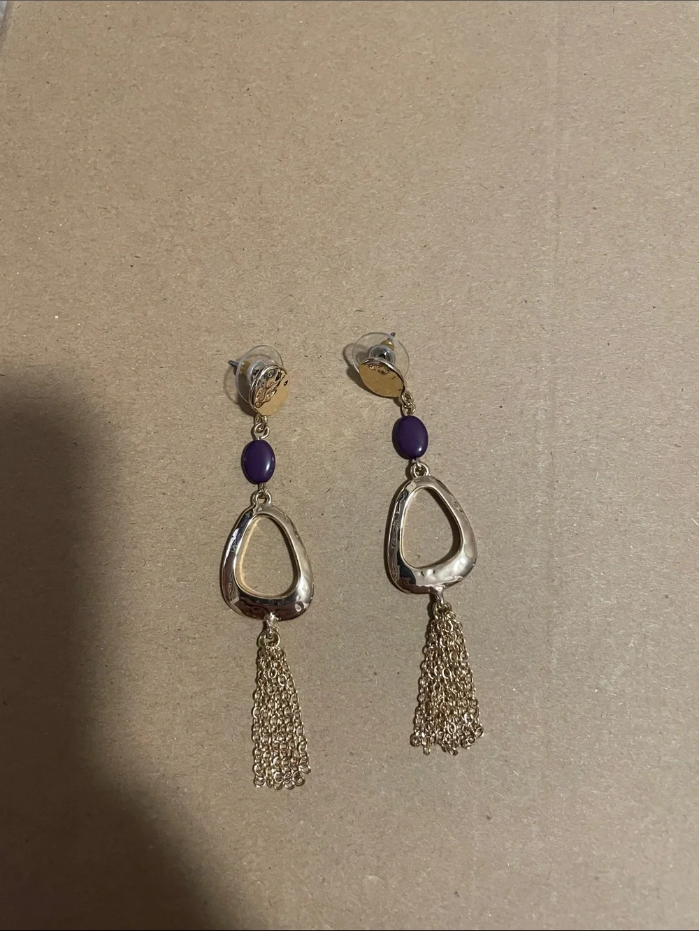 Free People Gold-Tone & Purple Stone Chain Fringe Statement Earrings
